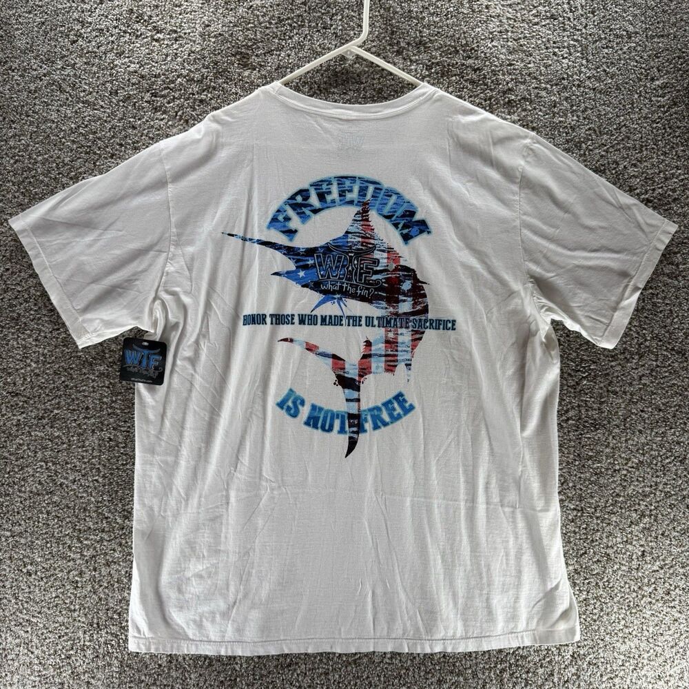 What The Fin Shirt Mens 2XL XXL White Fishing New With Tags Short Sleeve Cotton